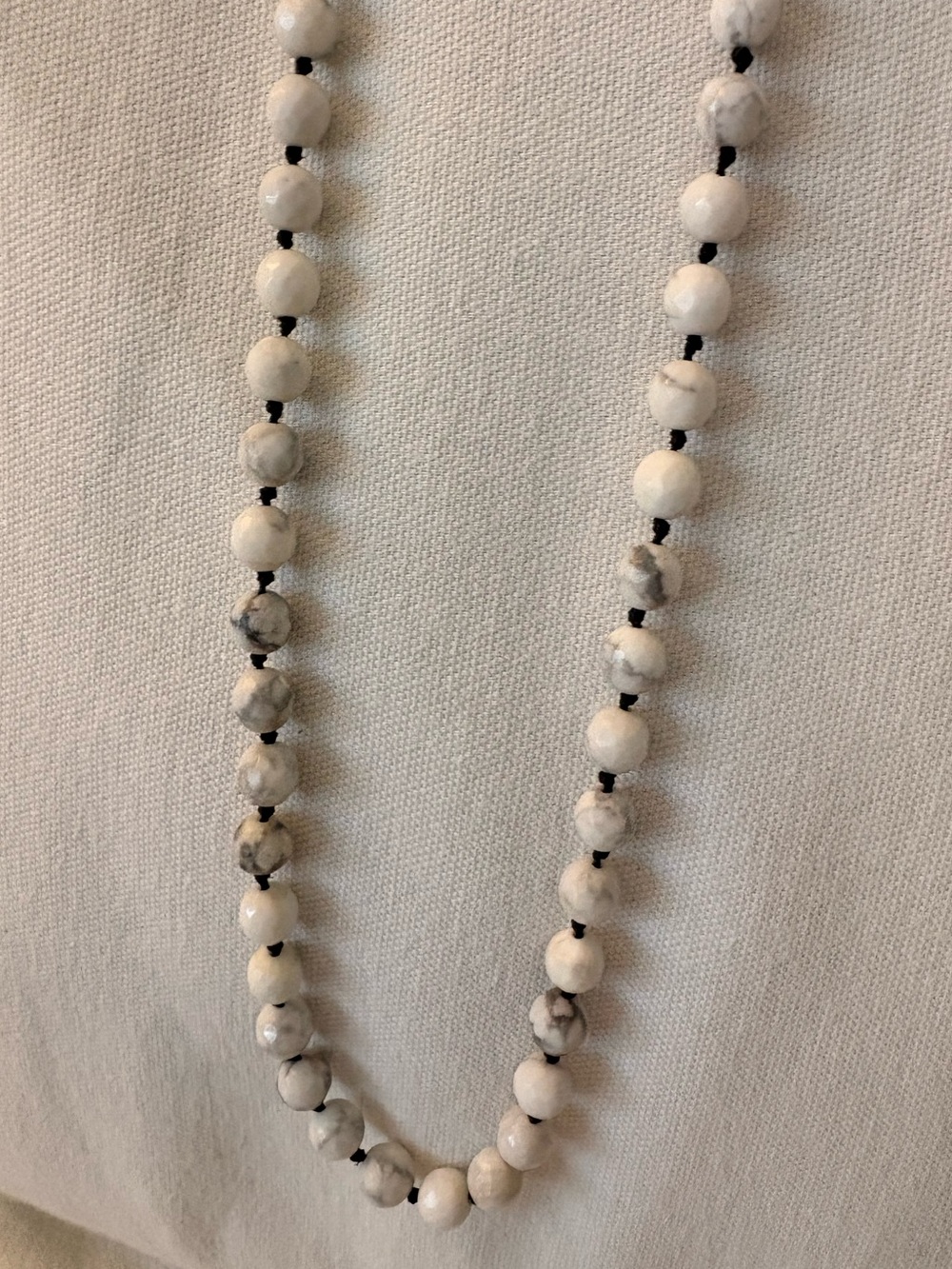 Stone Bead Necklace with Black Cord Accents Howlite
